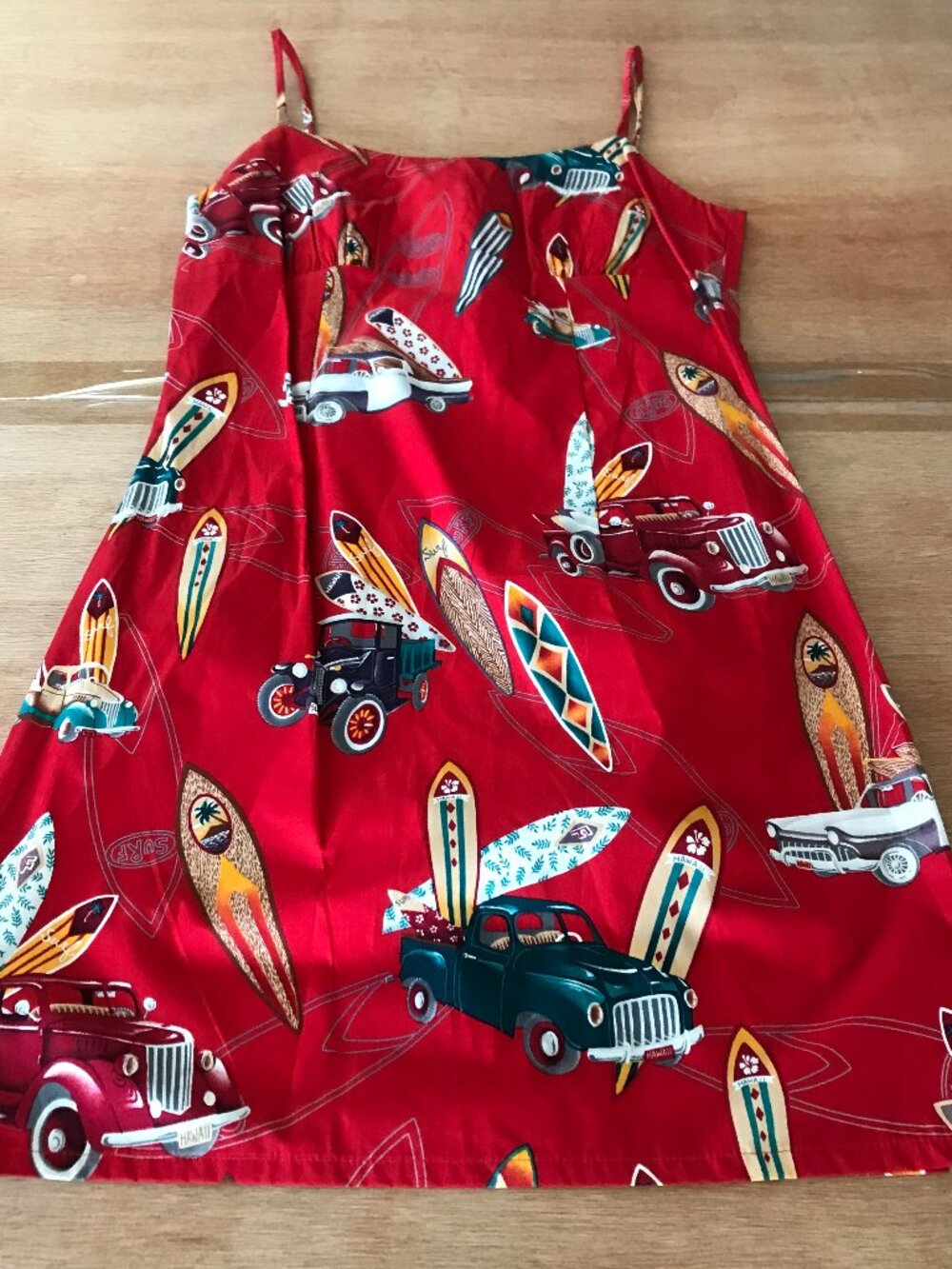 Halekulani Hawaiian Cami Mini Dress Women S Red Surfboard Cars Sleeveless 19901